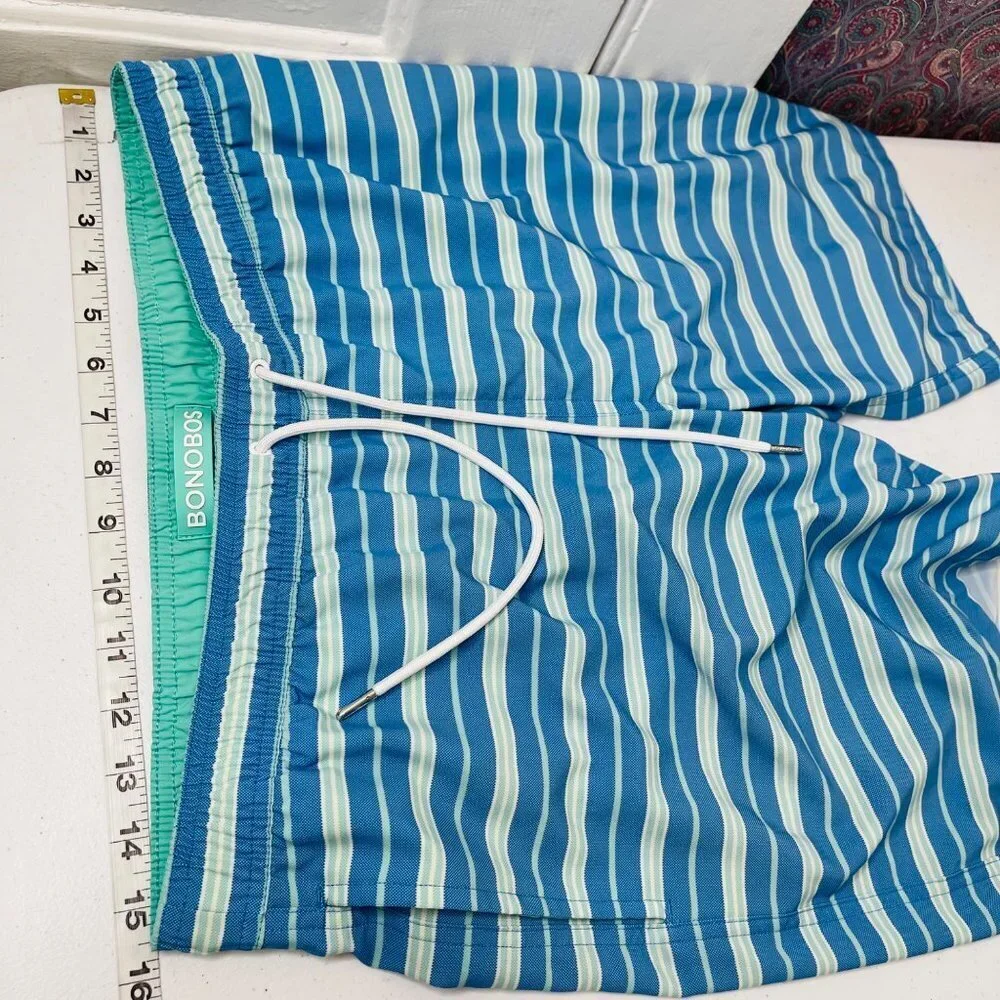 Bonobos Striped Recycled Swim Trunks Mens M 9 Inch Inseam‎ UPF 50+ Drawstring